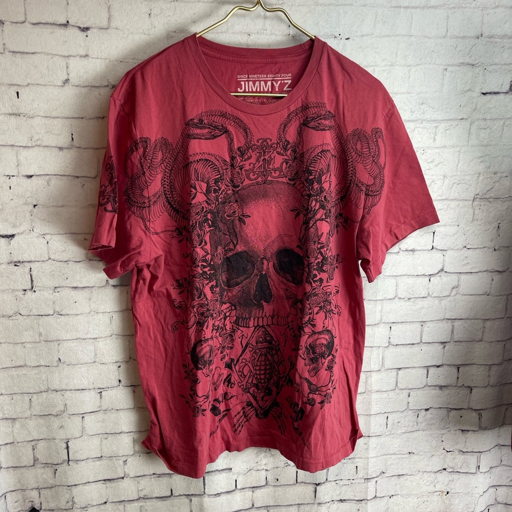 Jimmy’z size XL red resort with skulls and floral design